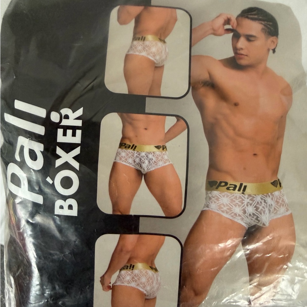 Pali (3 Pack) Men's Sexy Lace Boxer Briefs - Gold Waistband White/Blue/Gray NWT